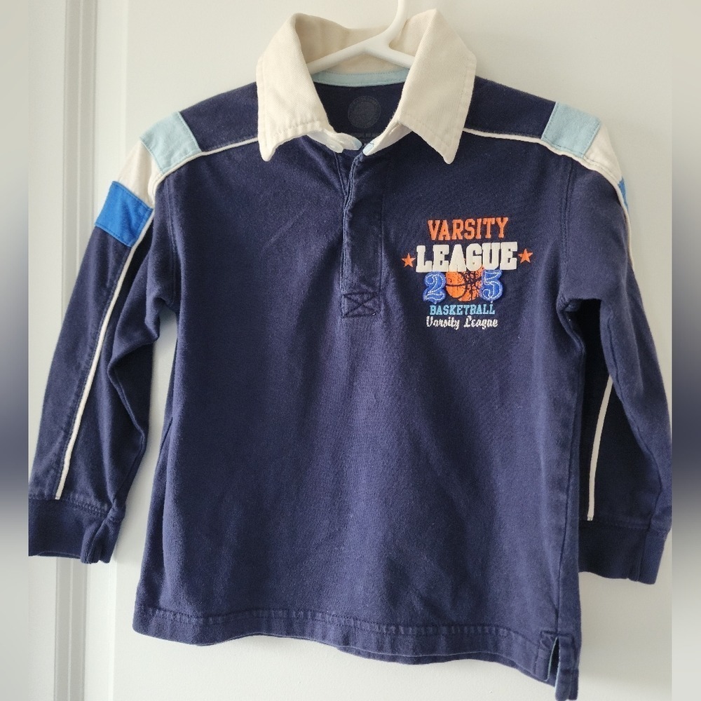 Boys Varsity‎ League Basketball Long Sleeve Rugby Shirt Navy Blue Size 3t